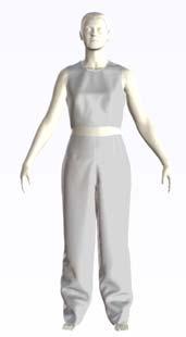 When comparing the virtual fitting result to the live fitting result using the same fit model, differences were apparent in the hem of the pants, wrinkle appearance, and bodice waist fit (Figure 4).