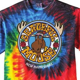 303 CLAW WARS (FORK AWAKENS) Mill dye, Black, Youth & Adult T-shirts 316 GRATEFUL MOOSE Tie Dye, Reactive Rainbow Adult T-shirts (ME, NH, VT) MOOSE IN THE HAT Mill dye, Sky, Youth & Adult T-shirts