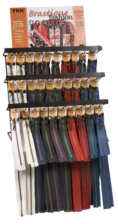 x 8 D s, 0 Hooks per row Zippers in Various Colors YKK BRASTIQUE FLOOR DISPLAY COLOR LAYOUT Art.