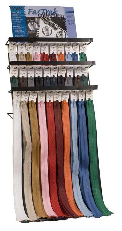 x 4 H x 8 D s, 0 Hooks per row Zippers in Various Colors YKK FASTRAK ADULTS FLOOR DISPLAY COLOR LAYOUT Art.