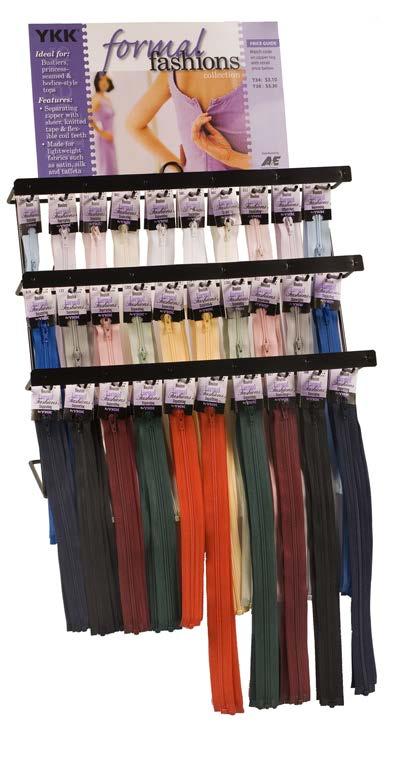 Zippers in Various Colors YKK FORMAL FASHIONS FLOOR DISPLAY COLOR LAYOUT Candy Blue 86 Iris Art. 55-0 5 Pert 84 Snow 84 Snow Art.