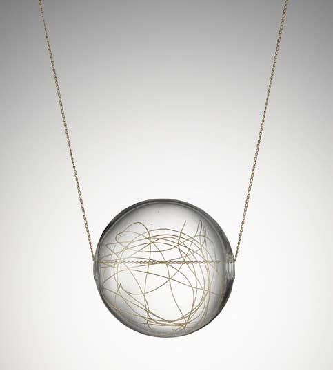 Left: Air, 2007, glass and 18ct gold thread, ball necklace, 6 cm diameter.