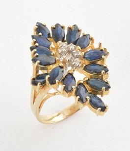 1088 AND SAPPHIRES 14K yellow gold ring set with fifteen (15) marquisecut sapphires weighing approximately a total of