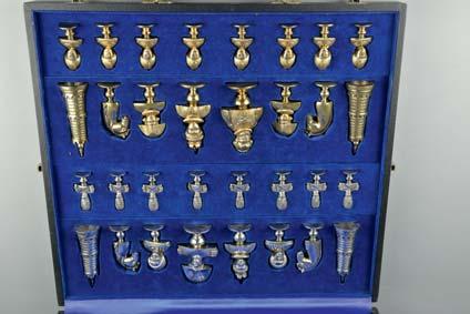 Lot 169 Lot 169 A CASED SET OF ELIZABETH II SILVER AND SILVER GILT CHESS PIECES, cast as busts of historical continental soldiers and royalty, maker FRC, London 1967, approximate weight 88.
