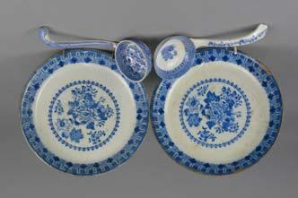 , crescent mark, together with an 18th Century blue and white porcelain cream jug, a.f.