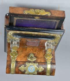 Lot 234 Lot 234 A VICTORIAN BURR WALNUT AND WALNUT STATIONERY BOX, the hinged top above sloped double doors opening to reveal a fitted interior and inkwells, the base drawer bears label for