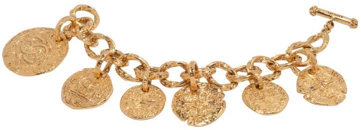 Year 1988 SZZ123A Bracelet with heavily textured gold-toned metal rolo chain and artisanal