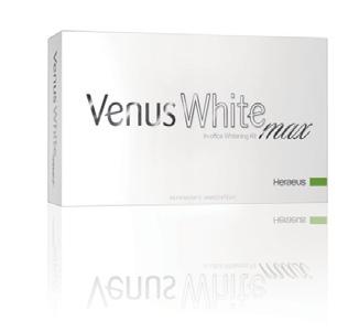Venus White Max Venus White Max is an in-office treatment consisting of a 38% hydrogen peroxide gel typically applied in three or four 15-minute sessions.