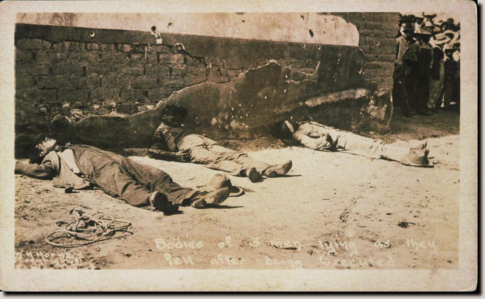Title: Bodies of 3 men as they fell after being executed Date / Period: [1916] rtist: Walter Horne Inv.N: 89.R.46.4 edium: Silver gelatin print Size: Unframed: 8.