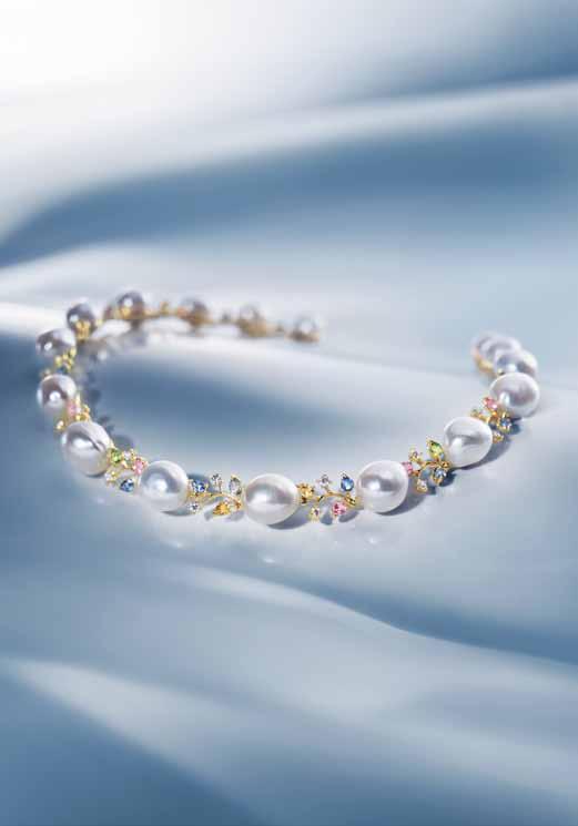 Hippie - An outstanding, beautiful necklet in pearl and multi colour sapphires and diamonds.