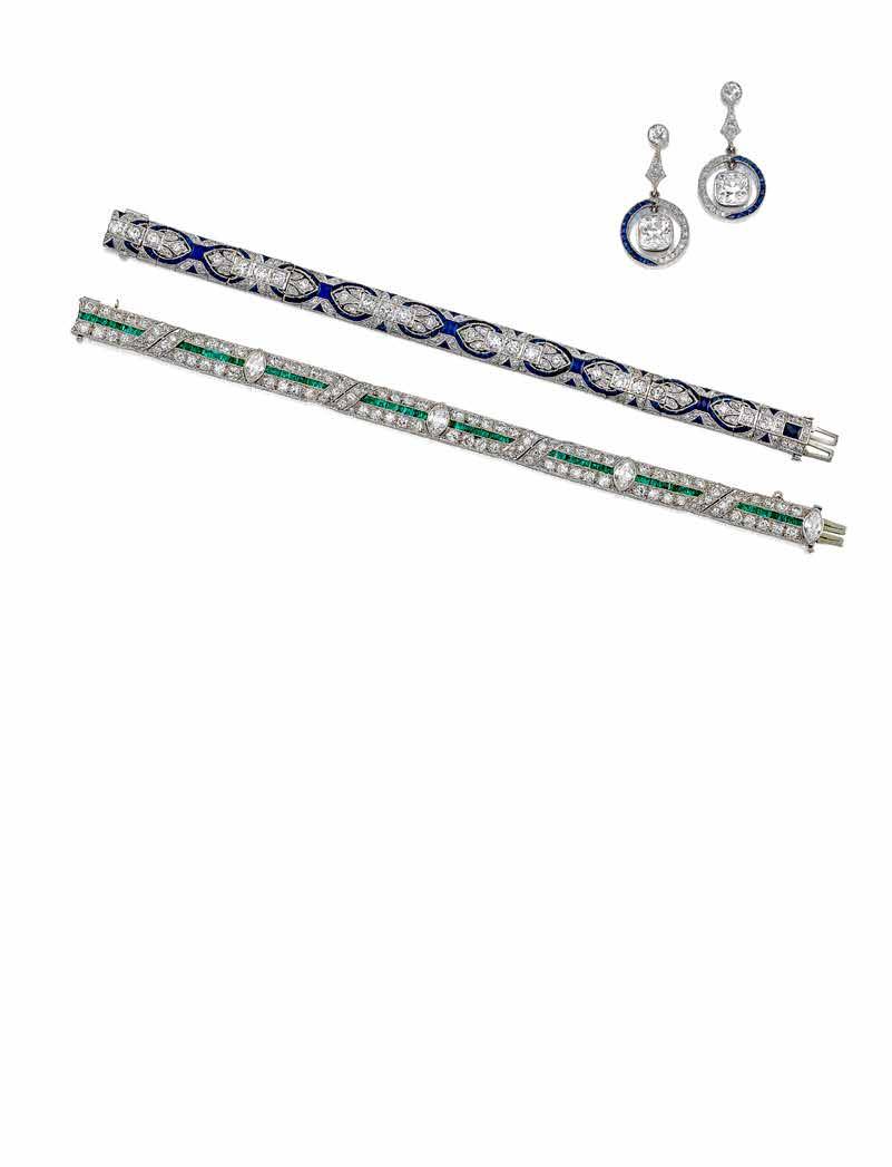 3 1 2 1 AN ART DECO DIAMOND AND SAPPHIRE BRACELET, CIRCA 1925 designed as an articulated strap, set with old European and old mine-cut diamonds, accentuated by calibré-cut sapphires, with millegrain