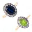 The first set with an oval-shape sapphire and single-cut diamond, the second set with a peridot and single-cut diamonds. Estimated total diamond weight 0.25ct. Hallmarks for London and Birmingham.