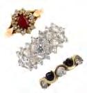 To include a rectangular and circular-shape cubic zirconia dress ring, an oval-shape garnet and cubic zirconia cluster ring, a graduated cubic zirconia threestone ring,