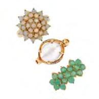 To include a 9ct gold opal cluster ring, a 9ct gold rose quartz cabochon ring, and an emerald triple cluster ring. Two with hallmarks for Birmingham, 2002 and 2007.