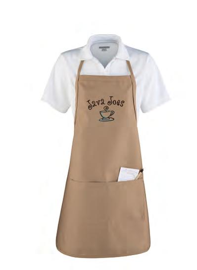 30"L Call for pricing 4300 APRON WITH AND WAIST TIES 2300 65% polyester/35% cotton twill ½ inch wide tunnel-tie permits maximum adjustability of