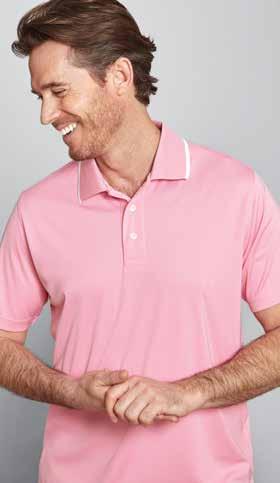 FALL 2017 BR2131 Solid Performance Polo 94% polyester and 6% spandex jersey. Perforated ribbed collar.
