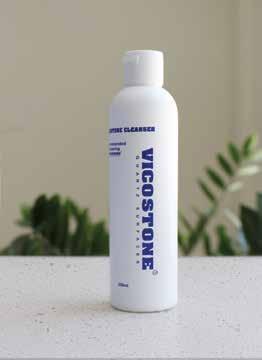 CARE AND MAINTENANCE 08 Vicostone Cleanser Vicostone Cleanser has been specially designed and formulated for removal of extra stubborn stains without compromising the surface of Vicostone Quartz