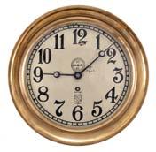 , Boston, engine room timepiece, 8 day, time only, spring-driven jeweled balance wheel movement in a brass case with screw-on bezel, 6 inch silvered dial inscribed with American S.G. & V. MFG. CO.
