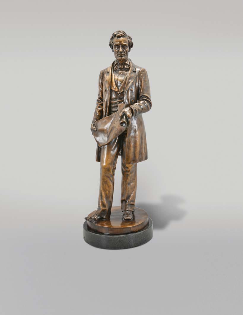 Antiques 599 601 600 599 Leonard Wells Volk, a bronze statue of a standing Abraham Lincoln, holding the Emancipation