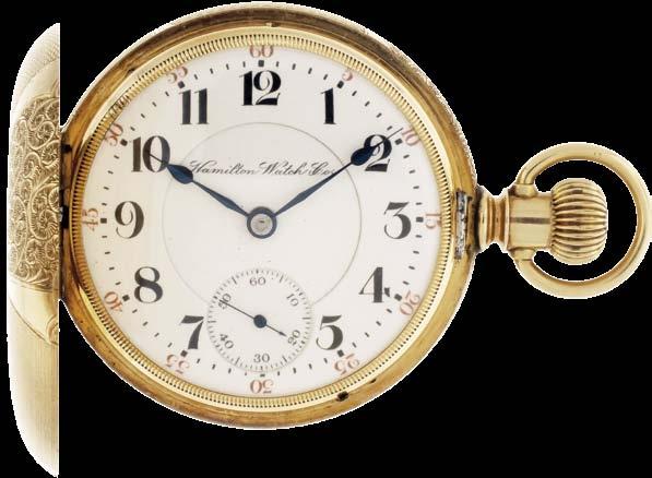 Jordan, and Arabic numeral, outer red 5-minute markers, double sunk white enamel dial, blued steel spade hands, serial #239402, 131.1g TW, c1905.