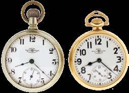 nickel movement, Montgomery Arabic numeral white enamel dial, gold filled open face case, serial #4780442, the other an Illinois Santa Fe Special, 16 size, 21 jewel damascened nickel movement, Arabic