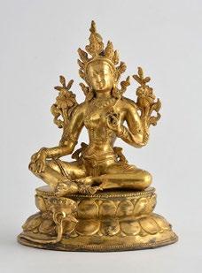 D: 47cm - 18 137 Gilt bronze statuette depicting Prajnaparamita seated on a