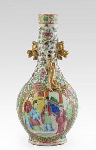 148 Canton porcelain vase decorated with pink, green, orange and blue polychrome enamels of