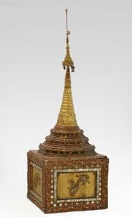 Rare painted and gilded wood Stûpa, in the shape of a Buddhist sanctuary composed of several