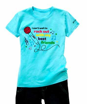 Light blue shaped tee with musical theme.