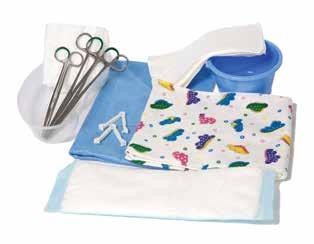 Crile Curved 14cm 1 x Kidney Dish Clear 700ml 1 x Bowl Blue ml 2 x Forcep Rochester Pean 22cm Straight 1 x Mayo Scissor 17cm Curved 2 x Umbilical Cord Clamps Wrapped in a Blue SMS Field 91cm x 91cm