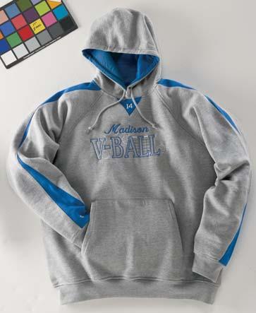 Full, casual fit Bi-color design with inserts Drawstring hood with contrast jersey lining
