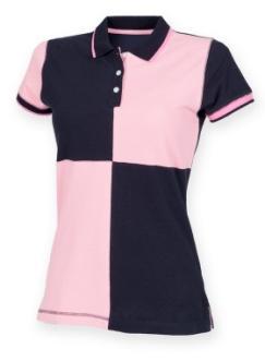 Contrast taped side vents. Twin needle hem.  Colours: Navy/White (as shown), Navy/Pink Ladies Quartered Polo Shirt 100% cotton pique.