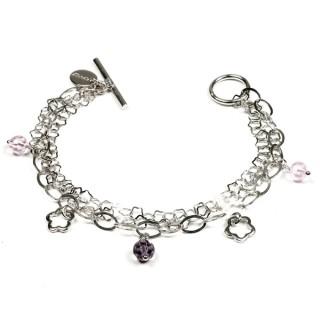 925 STERLING SILVER RHODIUM PLATED BRACELET WITH PINK AND VIOLET CRYSTALS 17,97