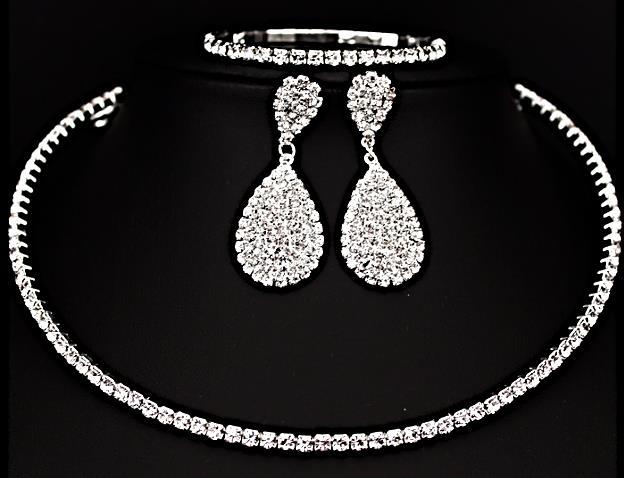 Necklace, Pear Drop Earrings & Bracelet Set 5- Layer