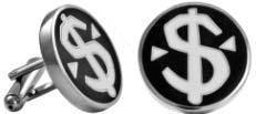 A10-7013 Dollar Sign Enamel Cuff Links - Black and White