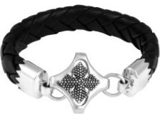K42-5190 Large Braided Leather Bracelet with Scroll Stations and Square Hook Clasp K42-5187
