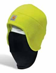 COOR ENHANCED A223 Color Enhanced Fleece 2-in-1 Headwear Hat: 100% polyester Pull-down face mask: 90% polyester/10% spandex Fleece hat with pull-down face mask for warmth Carhartt label sewn on front