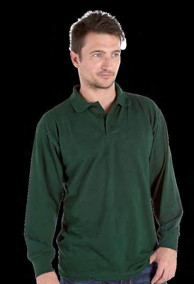 RK14 Deluxe Heavy long Sleeve Pique Polo Shirt Weight 240gsm 50% Polyester / 50% Cotton Three button placket with self coloured buttons Twin needle stitch armholes, hem and sleeve, taped neckline and