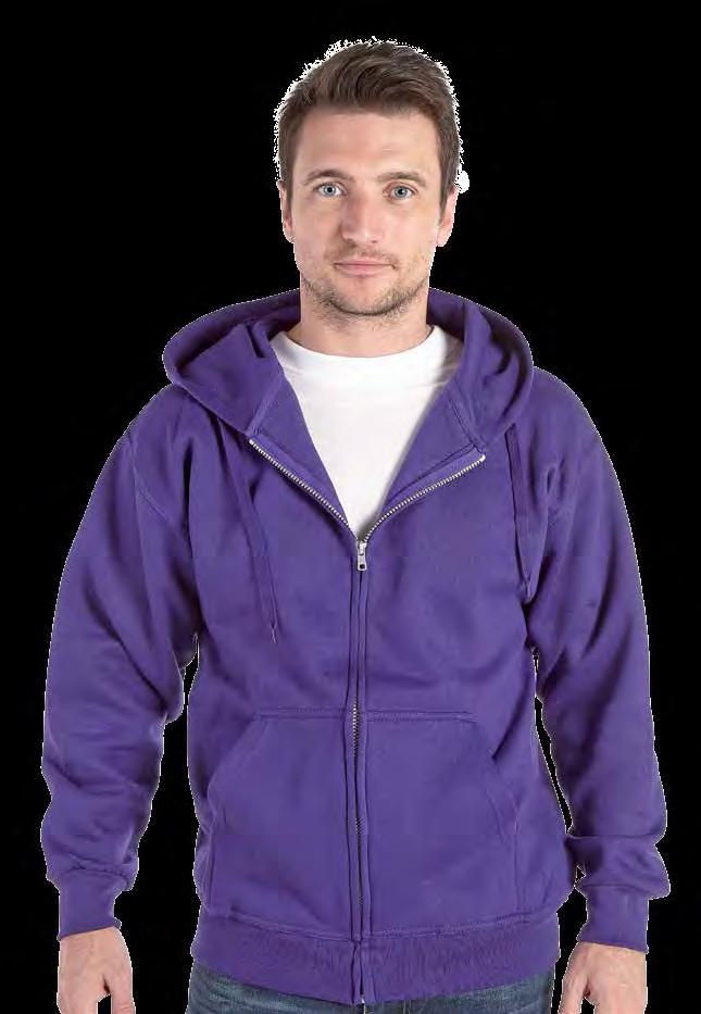RK27 Hooded Full Zip Sweatshirt Weight 340gsm 50% Cotton / 50% Polyester Drop shoulder style Full length YKK zip n front pouch pocket Twin needle stitching Hood with double fabric and self colour