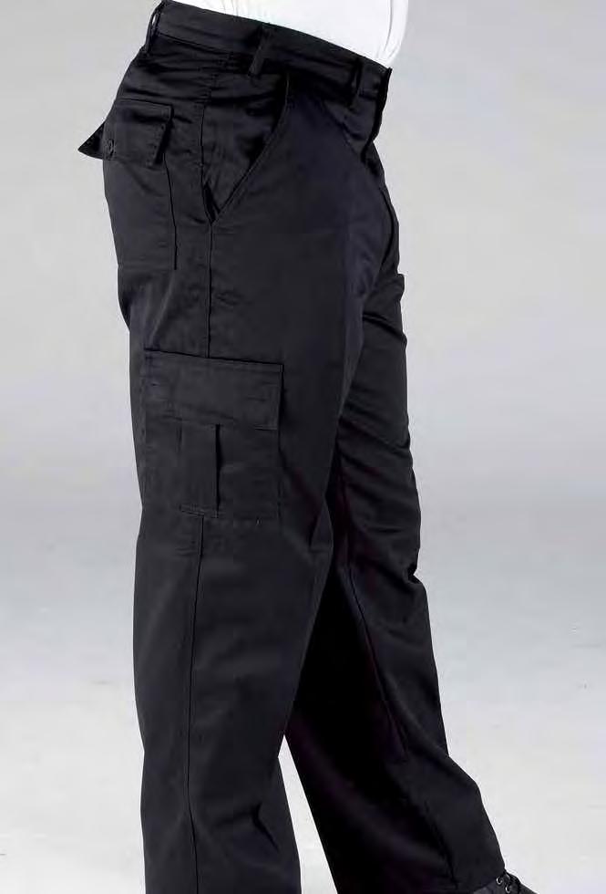 RK113 Deluxe Workwear Cargo Pants Charcoal Weight 240/260gsm 65% Polyester / 35% Cotton Concealed YKK zip fly with button over Two side pockets Two side leg velcro patch pockets Two back button up