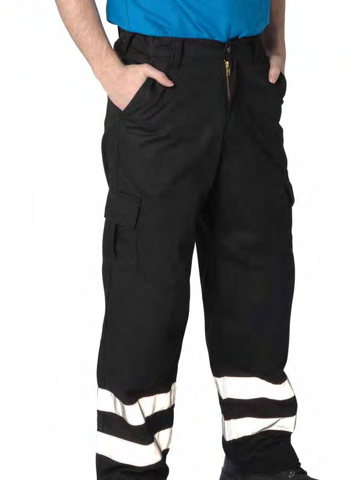 RK118 Deluxe Workwear Cargo Pants with High Viz Band Weight 240/260gsm 65% Polyester / 35% Cotton Concealed YKK zip fly with