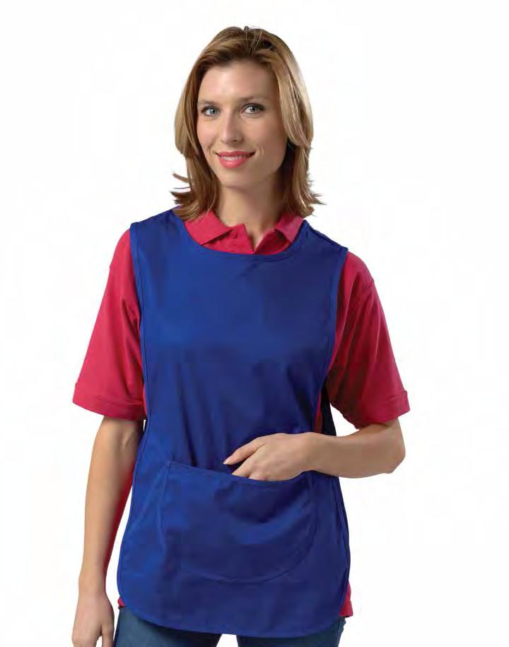 RK100 Pocket Tabard Weight 195gsm 65% Polyester / 35% Cotton large pouch pocket Adjustable stud side tabs Self fabric bound trim Teflon coated length 26