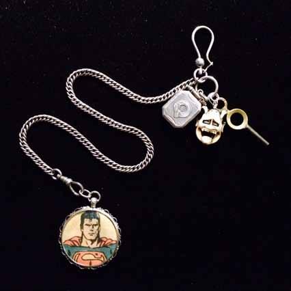 1800s) with watch key, devil charm, SS locket and Superman