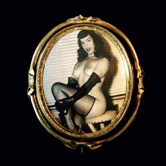 Item: Swivel Brooch Model No.: SB005 Materials: Pinchbeck metal (c. 1800s) with Bettie Page (c.