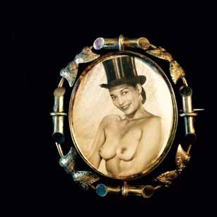 Item: Swivel Brooch Model No.: SB008 Materials: Pinchbeck metal (c. 1800s) with African American in top hat (c.