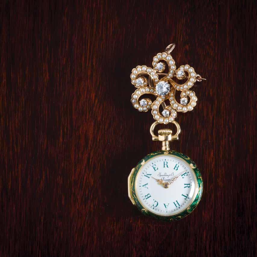 40A* An Important Pair Case 18 Karat Yellow Gold, Diamond and Enamel Pocket Watch, Patek Philippe for Spaulding & Co., Circa 1897, 23.00 mm case diameter, white enamel dial personalized with BERTHA C.