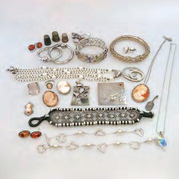 37 QUANTITY OF VARIOUS SILVER JEWELLERY including bracelets with faux pearls, marked