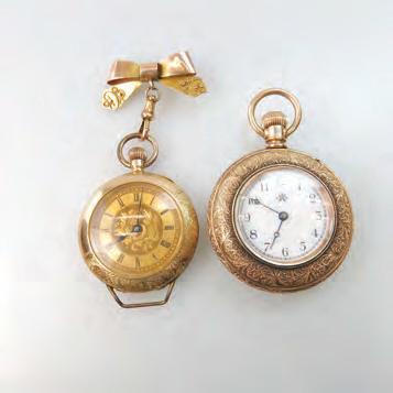 362 SWISS TRANSITIONAL STEM WIND POCKET/PENDANT WATCH 34mm; cylinder escapement; engraved silver gilt dial; in a 14k yellow gold case; suspended on an English