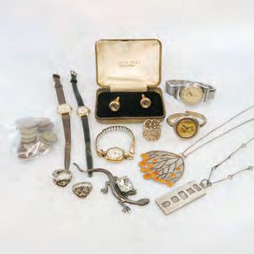 COINS including silver chains and pendants; silver rings; a Tissot Camping
