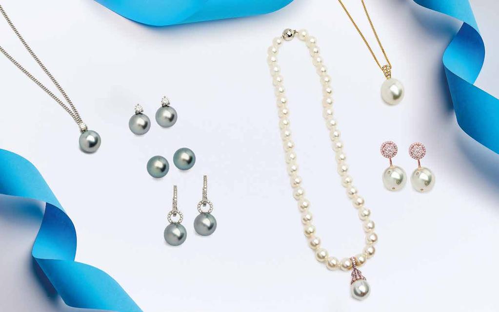 18ct gold, Tahitian cultured pearl and diamond pendant with chain. 1050.00 18ct gold, Tahitian cultured pearl and diamond earrings. 1255.00 18ct gold, Tahitian cultured pearl earrings. 385.